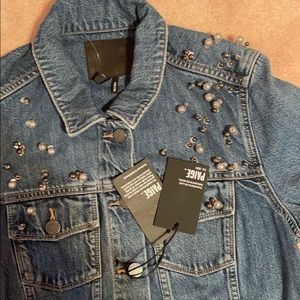 NWT PAIGE Jean jacket with pearls/beads medium